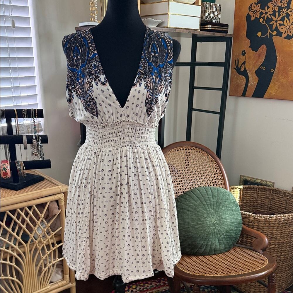 Free People Walking Through My Dreams Cream Paisley Floral Boho Femme Mini Dress